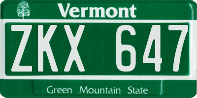 VT license plate ZKX647