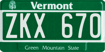 VT license plate ZKX670