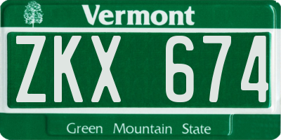 VT license plate ZKX674