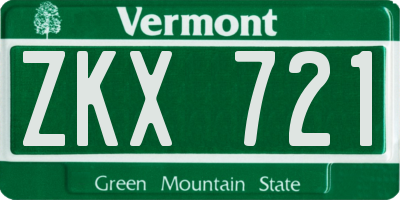 VT license plate ZKX721