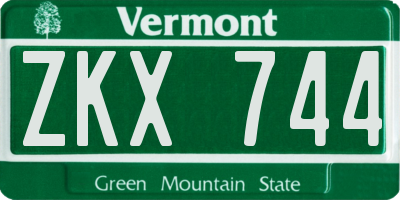 VT license plate ZKX744