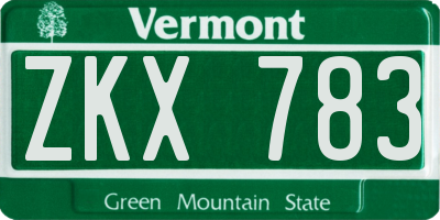 VT license plate ZKX783