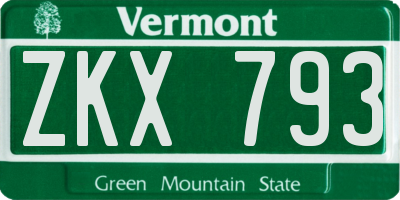 VT license plate ZKX793