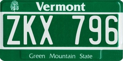 VT license plate ZKX796
