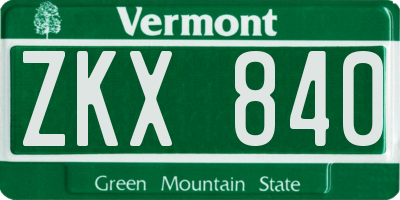 VT license plate ZKX840