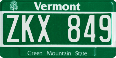 VT license plate ZKX849