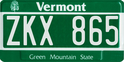 VT license plate ZKX865