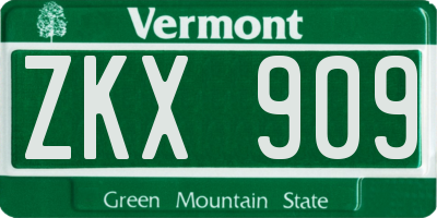 VT license plate ZKX909