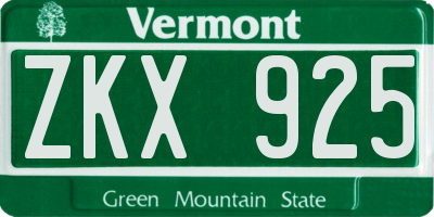 VT license plate ZKX925