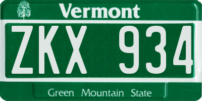 VT license plate ZKX934