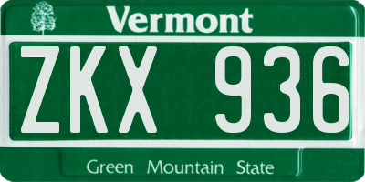 VT license plate ZKX936