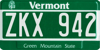 VT license plate ZKX942