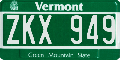 VT license plate ZKX949