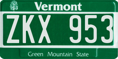 VT license plate ZKX953