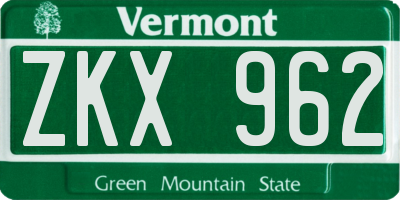 VT license plate ZKX962