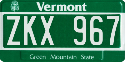 VT license plate ZKX967