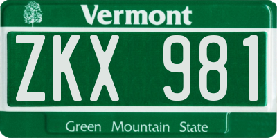 VT license plate ZKX981