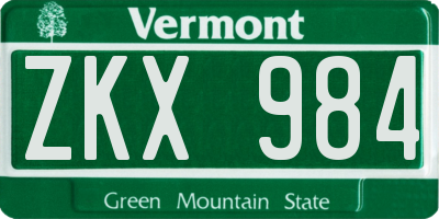 VT license plate ZKX984