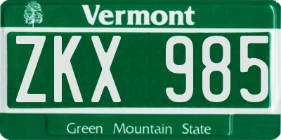VT license plate ZKX985