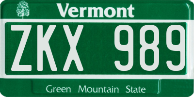 VT license plate ZKX989