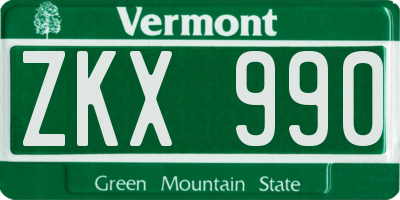 VT license plate ZKX990
