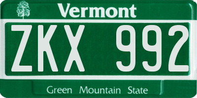 VT license plate ZKX992