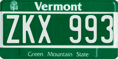 VT license plate ZKX993