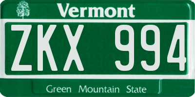 VT license plate ZKX994