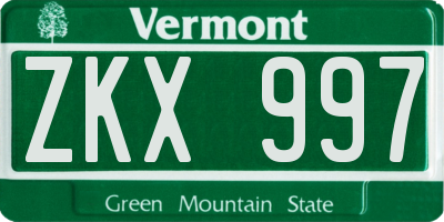 VT license plate ZKX997