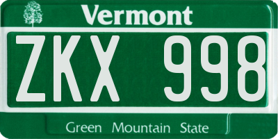 VT license plate ZKX998