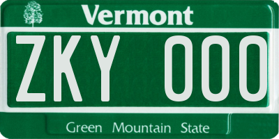 VT license plate ZKY000