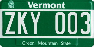 VT license plate ZKY003
