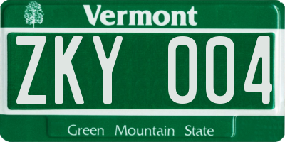 VT license plate ZKY004