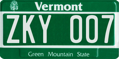 VT license plate ZKY007