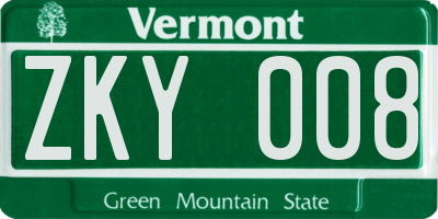 VT license plate ZKY008