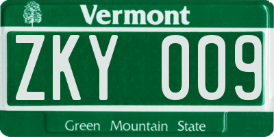 VT license plate ZKY009