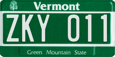 VT license plate ZKY011