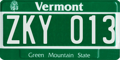 VT license plate ZKY013