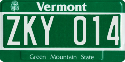 VT license plate ZKY014