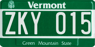 VT license plate ZKY015