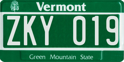 VT license plate ZKY019