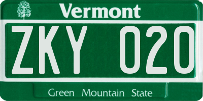 VT license plate ZKY020