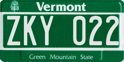 VT license plate ZKY022