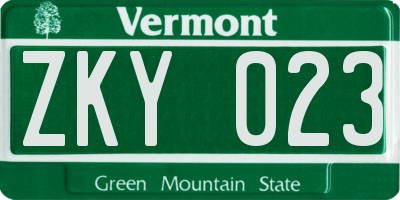 VT license plate ZKY023