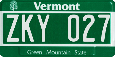 VT license plate ZKY027