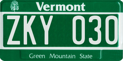 VT license plate ZKY030