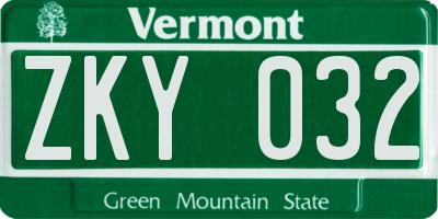VT license plate ZKY032