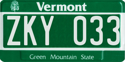 VT license plate ZKY033