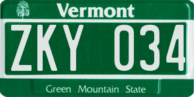 VT license plate ZKY034