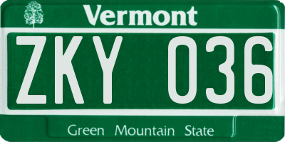 VT license plate ZKY036
